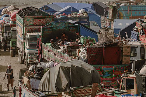 Afghans forced to leave Pakistan gather at a makeshift camp near the border. Pakistan has blamed Afghan nationals for recent militant attacks and is looking to pressure the Taliban government to crack down on the Tehreek-i-Taliban Pakistan. Photo: IMAGO / ABACAPRESS