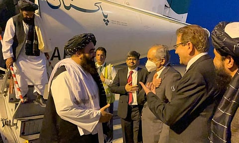 Amir Khan Muttaqi, the acting foreign minister for Afghanistan’s Taliban government, meeting Pakistani officials at Islamabad airport in November 2021. Pakistan feted the Taliban leadership after the US withdrawal from Afghanistan but relations between the two countries have soured since then. Photo: IMAGO / Xinhua 