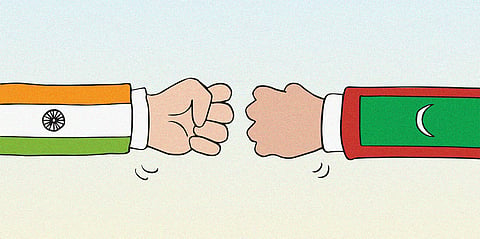 The Maldives formally asked India to withdraw its troops from the country on 15 March, as bilateral tensions escalated. Cartoon by Gihan de Chickera