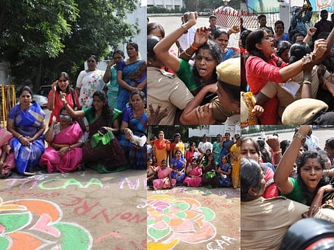 காங்கிரஸ் கட்சி மகளிரணி சார்பில் CAA/NRC எதிர்ப்பு தெரிவித்து கோலமிட்டு போராட்டம்!  இடம்: சத்தியமூர்த்தி பவன் - படங்கள்: எல்.சீனிவாசன்