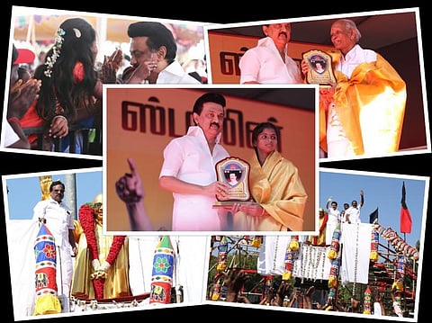 கடலூர் மேற்கு மாவட்டம் சார்பில் விருத்தாசலம் நெடுஞ்சாலையில் பெரியார் நகர் கலைஞர் திடலில் ’உங்கள் தொகுதியில் ஸ்டாலின்’ நிகழ்ச்சி நடைபெற்றது.. இதில் கலந்து கொண்ட திமுக தலைவர் மு க ஸ்டாலின், மாவட்டத்துக்கு உட்பட்ட பல்வேறு சாதனையாளர்களுக்கு விருதுகளை வழங்கி கவுரவித்தார்.