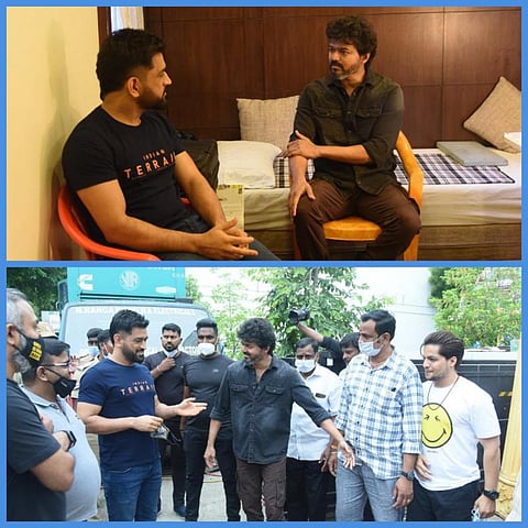 ‘பீஸ்ட்’ படப்பிடிப்பில் தோனி - விஜய்யுடன் திடீர் சந்திப்பு