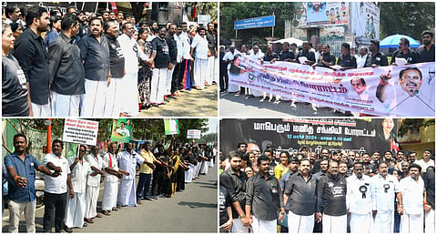 admk protest against dmk for drug issue