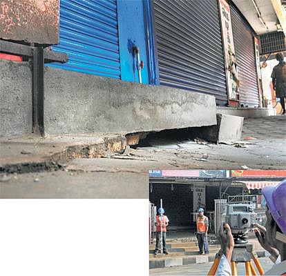 வீடுகளில் தூங்கியவர்கள் அலறியடித்து ஓட்டம்: கட்டிடம் திடீரென மண்ணில் 2 அடி புதைந்தது - மெட்ரோ ரயில் பணியால் பாதிப்பா என ஆய்வு