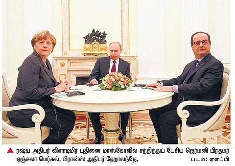 உக்ரைன் உள்நாட்டுப் போர் விவகாரம்﻿﻿: ஜெர்மனி, பிரான்ஸ் தலைவர்கள் ரஷ்ய அதிபர் புதினுடன் சந்திப்பு