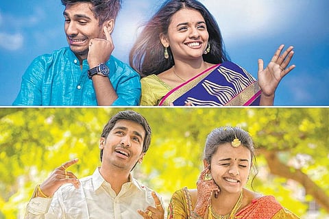 சூரியகாந்தி தோட்டம் நடுவே காதல் கிளிக்﻿﻿