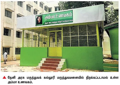 தேனி அரசு மருத்துவக் கல்லூரி மருத்துவமனையில் பல மாதங்களாக மூடிக் கிடக்கும் அம்மா உணவகம்﻿