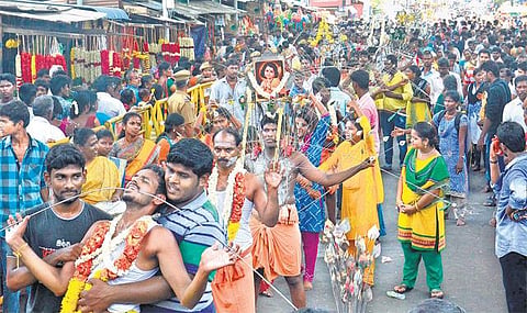 பங்குனி உத்திரத்தையொட்டி முருகன் கோயில்களில்﻿ காவடி எடுத்தும், அலகு குத்தியும் பக்தர்கள் நேர்த்திக்கடன்﻿