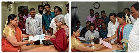 ஆர்.கே.நகரில் வசந்திதேவி, சிம்லா முத்துசோழன் வேட்புமனு தாக்கல்
