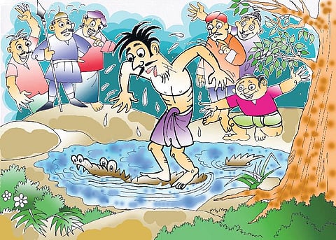 சித்திரக்கதை - பயந்தாங்கொள்ளியின் வீரன் வேஷம்!﻿