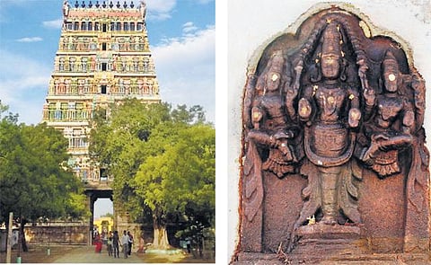 300 ஆண்டுகள் பழமையான﻿ சிவன், விஷ்ணு, பிரம்மா இணைந்த ஏகபாத மூர்த்தி சிற்பம்﻿