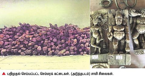 அம்பத்தூர், துறைமுகத்தில் பதுக்கி வைக்கப்பட்ட ரூ.16 கோடி மதிப்புள்ள செம்மரம் பறிமுதல்: பழங்கால சாமி சிலைகளும் சிக்கின