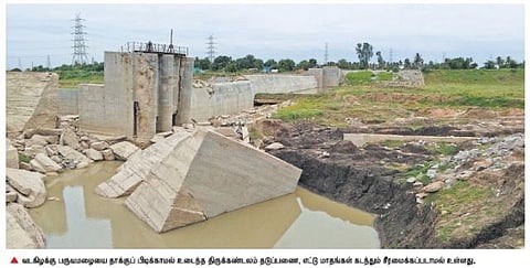 வடகிழக்கு பருவமழையால் உடைந்து போய்﻿ 8 மாதங்களாக சீரமைக்கப்படாத திருக்கண்டலம் தடுப்பணை﻿