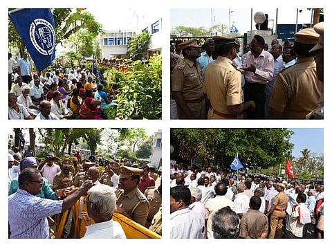 ஓய்வூதியம் வழங்கக் கோரி போக்குவரத்து கழக முன்னாள் ஊழியர்கள் போராட்டம்