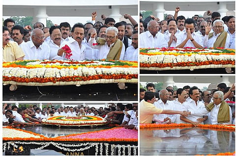 திமுக செயல் தலைவர் ஸ்டாலின் அண்ணா நினைவிடத்தில் அஞ்சலி