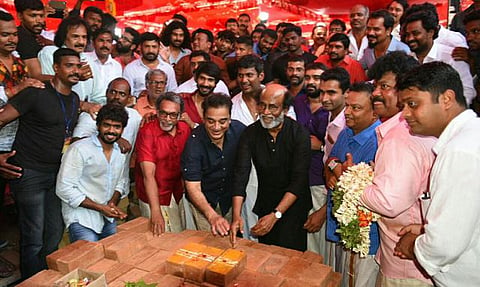நடிகர் சங்க கட்டிட அடிக்கல் நாட்டு விழா: ரஜினி, கமல் பங்கேற்பு