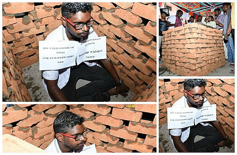 மருத்துவ மேற்படிப்பில் இட ஒதுக்கீடு விவகாரம்: சமாதி எழுப்பி மருத்துவர்கள் நூதன போராட்டம்