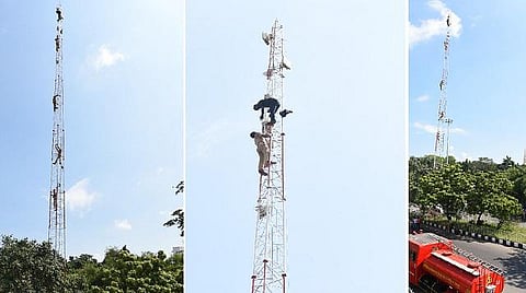 ஊழல் ஆட்சி ஒழிக செல்ஃபோன் டவரில் ஏறி இளைஞர் கோஷம்: அண்ணா சாலையில் பரபரப்பு
