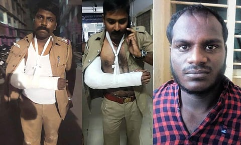 சென்னையில்  கொலை வழக்கில் தேடப்பட்ட குற்றவாளியை பிடிக்க முயன்ற 2 போலீஸார் கை உடைந்தது