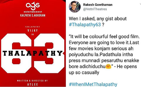 கடைசி சில படங்கள் சீரீயஸா போயிருச்சுல்ல: தளபதி 63 அப்டேட் சொன்ன விஜய்