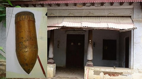 பீரங்கி குண்டு கண்டெடுக்கப்பட்ட வீடு | உள்படம்: பீரங்கி குண்டு, படம்: ஜெ.மனோகரன்