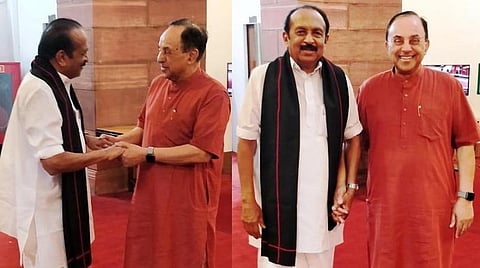 23 ஆண்டுகளுக்குப்பின் மாநிலங்கவையில் வைகோ: சுப்ரமணியன் சுவாமி கட்டி அணைத்து வாழ்த்து