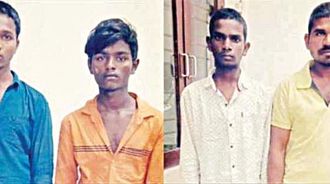 என்கவுன்ட்டரில் கொல்லப்பட்ட சென்ன கேசவுலு, நவீன், சிவா, முகமது ஆரிஃப்.