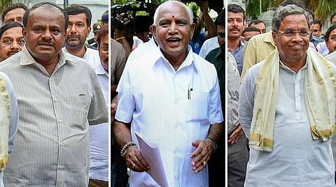 முன்னாள் முதல்வர் ஹெச்டி குமாராசாமி, முதல்வர் எடியூரப்பா, முன்னாள் முதல்வர் சித்தராமையா : கோப்புப்படம்