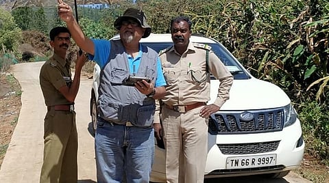 நிகழ்விடத்தில் ஆய்வு செய்யும் வன அலுவலர்கள்