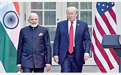 அமெரிக்க அதிபர் டொனால்டு ட்ரம்பும் பிரதமர் நரேந்திர மோடியும் கடந்த 25-ம் தேதி டெல்லியில் நிருபர்களை சந்தித்தனர். (கோப்புப் படம்)