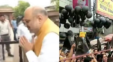 கொல்கத்தாவிற்கு இன்று அமித்ஷா வருகை, (அடுத்த படம்) சிஏஏ எதிர்ப்பாளர்கள் கறுப்புக் கொடி ஆர்ப்பாட்டம் | படம்: ஏஎன்ஐ