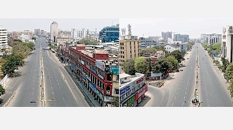 ﻿சென்னை அண்ணாசாலை சிம்சன் சிக்னலில் இருந்து எல்ஐசி, மறுபுறம் ஜெமினி மேம்பாலம் என இருபுறமும் வெறிச்சோடிய சாலை﻿