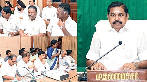 ﻿தமிழகத்தில் கரோனா வைரஸ் பரவாமல் தடுக்க பல்வேறு துறைகளின் மூலம் மேற்கொள்ளப்பட்டுவரும் தொடர் பாதுகாப்பு நடவடிக்கைகள் குறித்த ஆய்வுக் கூட்டம் தலைமைச் செயலகத்தில் முதல்வர் பழனிசாமி தலைமையில் நேற்று நடைபெற்றது. இதில் துணை முதல்வர் ஓபிஎஸ், அமைச்சர்கள், தலைமைச் செயலாளர் மற்றும் அரசு உயர் அலுவலர்கள் பங்கேற்றனர்.﻿