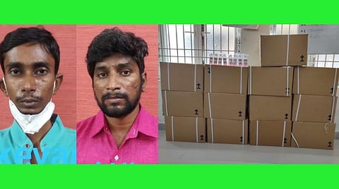 சானிடைசர், முகக் கவசத்தைப் பதுக்கி வாட்ஸ் அப் மூலம் கூடுதல் விலைக்கு விற்பனை: கரோனா ரணகளத்திலும் காசு பார்த்த 2 பேர் கைது