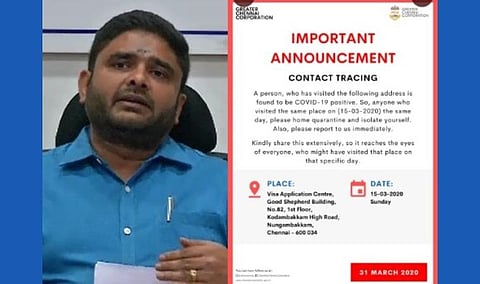 மார்ச் 15 நுங்கம்பாக்கம் விசா விண்ணப்ப மையத்துக்கு வந்தவருக்கு கரோனா: உடன் இருந்தவர்கள் தகவல் தர வேண்டுகோள்
