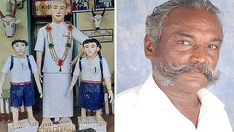 இன்று பெருந்தலைவர் பிறந்த நாள்: பனை ஓலையில் பள்ளிக் குழந்தைகளுடன் காமராஜர் சிலை- கலை படைப்பால் நன்றி கூறும் தூத்துக்குடி தொழிலாளி