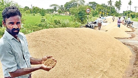 போதிய கொள்முதல் நிலையங்கள் திறக்கப்படாததால் சாலையில் நெல்லுடன் காத்திருக்கும் விவசாயிகள்