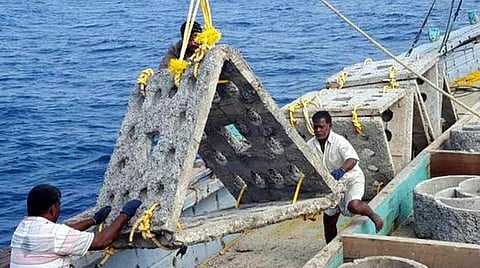 கோப்புப்படம்: கடலில் அமைக்கப்படும் செயற்கை பவளப்பாறைகள்