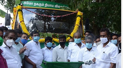 தொண்டாமுத்தூரில்  'அம்மா நகரும் நியாய விலைக்கடை'- அமைச்சர் வேலுமணி தொடங்கி வைத்தார்