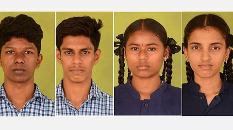 மாணவர்கள் எம்.ஹரிசங்கர், ஆர்.விஷ்ணுவர்தன், எம்.ரம்யா,  பி.ஹரிபிரியா