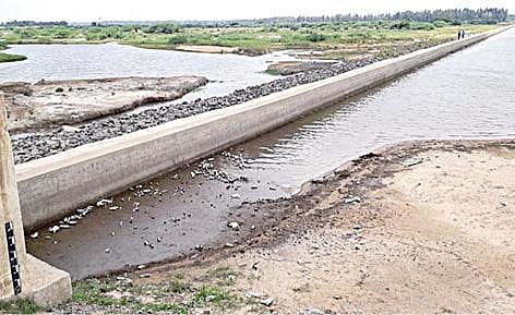 வாயலூரில் கடல் முகத்துவாரம் அருகே கட்டப்பட்டுள்ள தடுப்பணை.