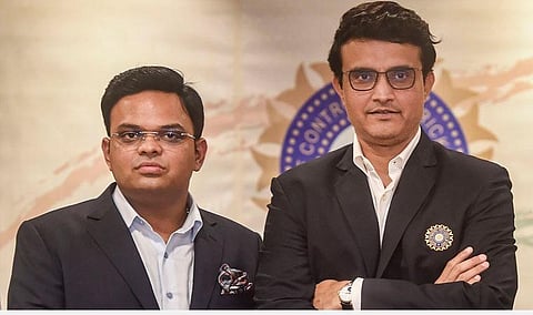 அமித் ஷா மகனும் பிசிசிஐ செயலாளருமான ஜெய் ஷா, பிசிசிஐ தலைவர் சவுரவ் கங்குலி: கோப்புப் படம்.