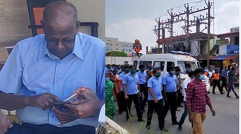 சமூகச் செயற்பாட்டாளர் சுப்பிரமணியத்தின் உடல் ஊர்வலமாக இன்று காலை எடுத்துச் செல்லப்பட்டது. படம் : டி.ஜி.ரகுபதி. 
