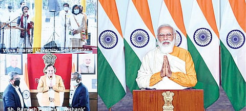 மேற்கு வங்க மாநிலத்தில் உள்ள விஸ்வ பாரதி பல்கலைக்கழகத்தின் நூற்றாண்டு விழா நேற்று நடைபெற்றது. இதில் பிரதமர் மோடி காணொலி வழியாக பங்கேற்றார்.