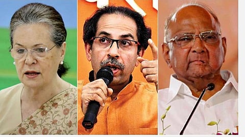காங்கிரஸ் தலைவர் சோனியா காந்தி, சிவசேனா தலைவர் உத்தவ் தாக்கரே, தேசியவாத காங்கிரஸ் தலைவர் சரத் பவார் : கோப்புப்படம்