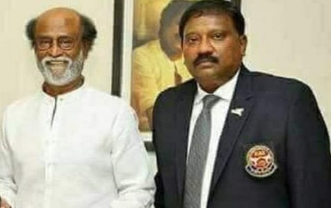 ரஜினியுடன் கராத்தே தியாகராஜன் | கோப்புப் படம்.