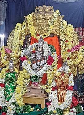 சிறப்பு அலங்காரத்தில் வள்ளி, தெய்வானை சமேதராக பக்தர்களுக்கு அருள்பாலித்த சுப்பிரமணிய சுவாமி. படங்கள்: எம்.முத்துகணேஷ்.