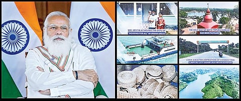இந்தியா - வங்கதேசம் இடையே கட்டப்பட்டுள்ள மைத்ரி சேது பாலத்தை டெல்லியில் இருந்தபடி பிரதமர் நரேந்திர மோடி காணொலி காட்சி மூலம் நேற்று திறந்து வைத்தார். படம்: பிடிஐ