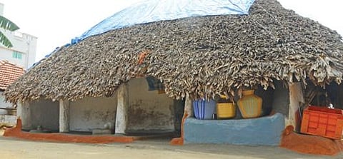 சிவகங்கை அருகே மேலச்சாலூரில் உள்ள  பழமை மாறாத குடிசை வீடு.