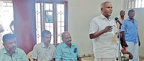 கூட்டத்தில் பேசிய மார்க்சிஸ்ட் மாநில செயலாளர் கே.பாலகிருஷ்ணன்.